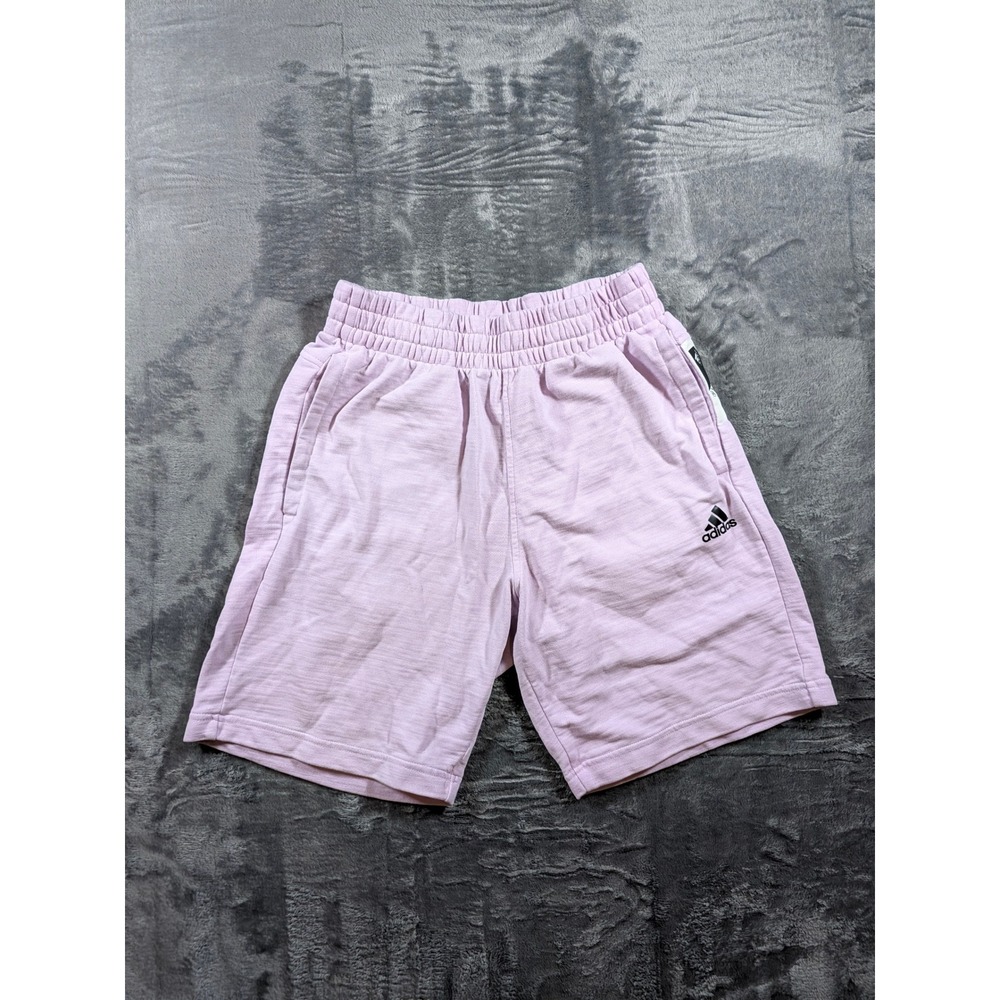 Adidas Women Lilac Purple French Terry Shorts Size S Elastic Waist 3-Stripe